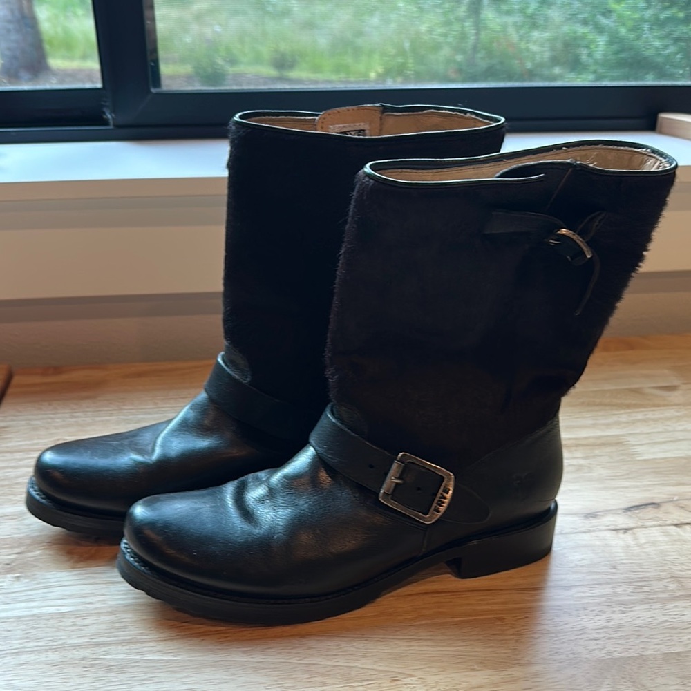 Frye Veronica Calf Hair Black Boots